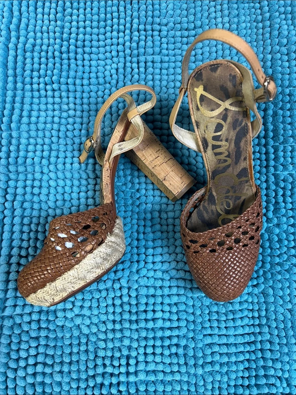 Sam Edelman Brown Woven Leather Platform Slingback Wedges